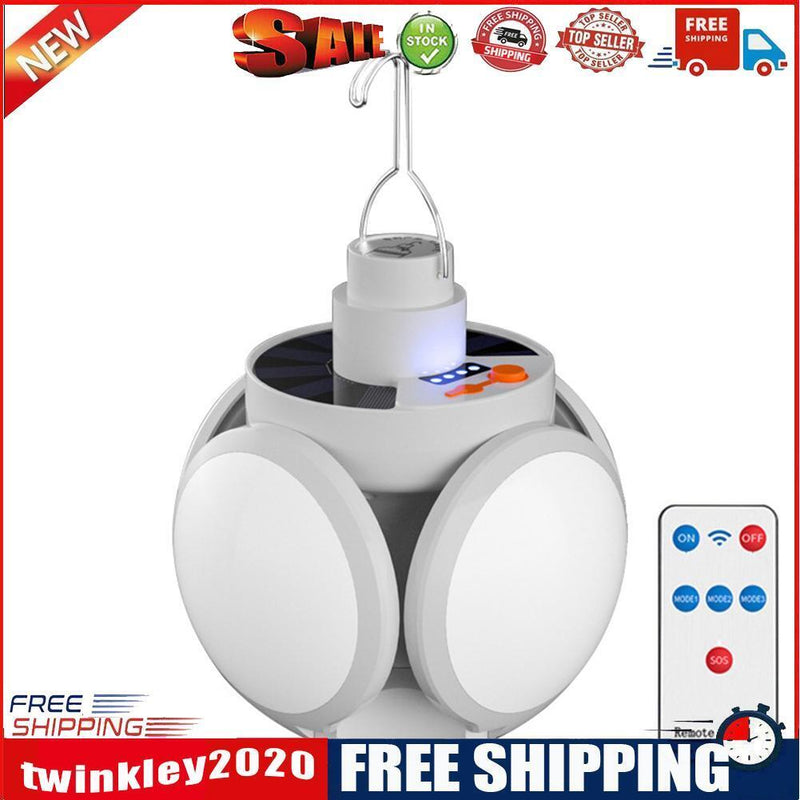 Solar 500lm Remote Control LED Lamp Hanging Tent Camping Light Bulb White
