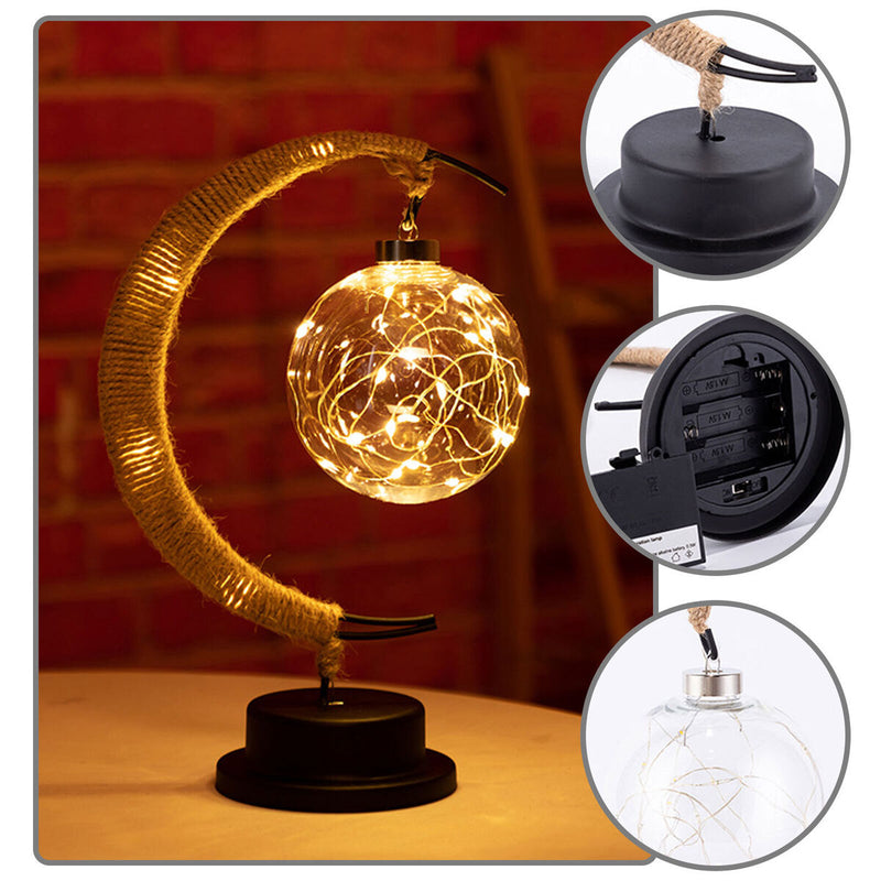 Moon Sepak Takraw Lamp Handmade Hemp Rope Wrought Iron Night Light for Bedroom