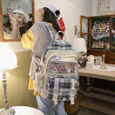 Women Canvas Patchwork Knapsack Fashion School Travel Large Capacity Handbags