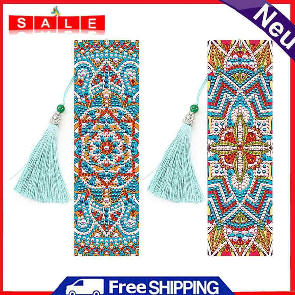 2pcs 5D DIY Special Shaped Rhinestone Bookmarks Embroidery Mandala Page Marker