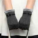 Women Touch Screen Mittens Sheep Wool Winter Bowknot Glove (Gray)