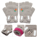 Fluff Gloves Half Finger Mittens Cartoon Animal Pattern Winter Fluffy Knitted