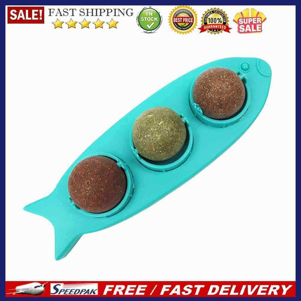 Cat Mint Ball Toys - Edible Cat Toys 3-in-1 Spinning Chewing Balls (Blue)