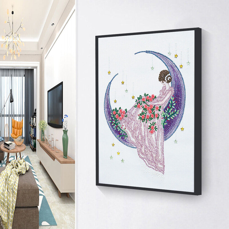 Girl Moon 5D DIY Home Wall Decor Art Diamond Embroidery Special Shaped Painting