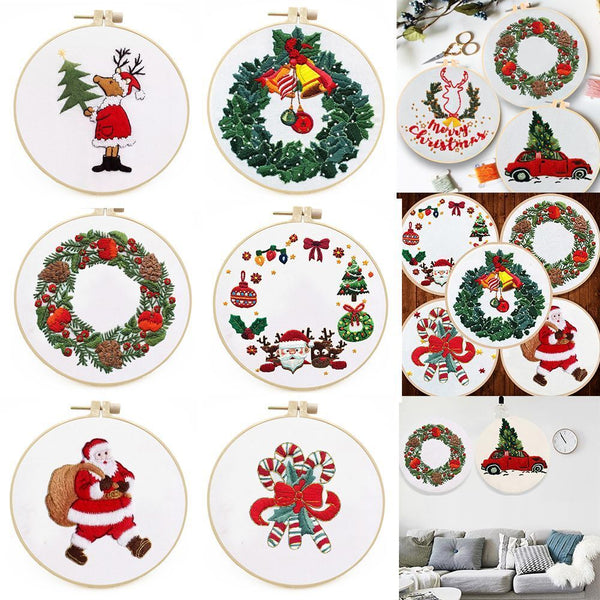 DIY Christmas Embroidery Cross Stitch Kit Embroidery Hoop Merry Christmas
