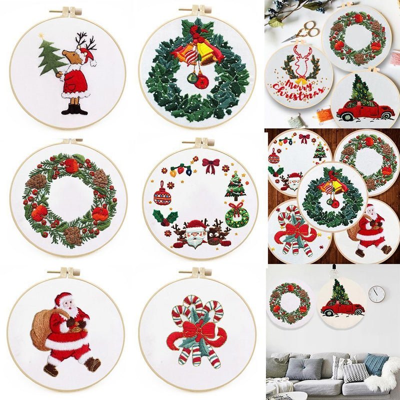 DIY Christmas Embroidery Cross Stitch Kit Embroidery Hoop Merry Christmas