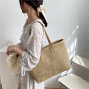 Women Straw Woven Pure Color Shopping Bag Beach Ladies Large Capacity Handbags