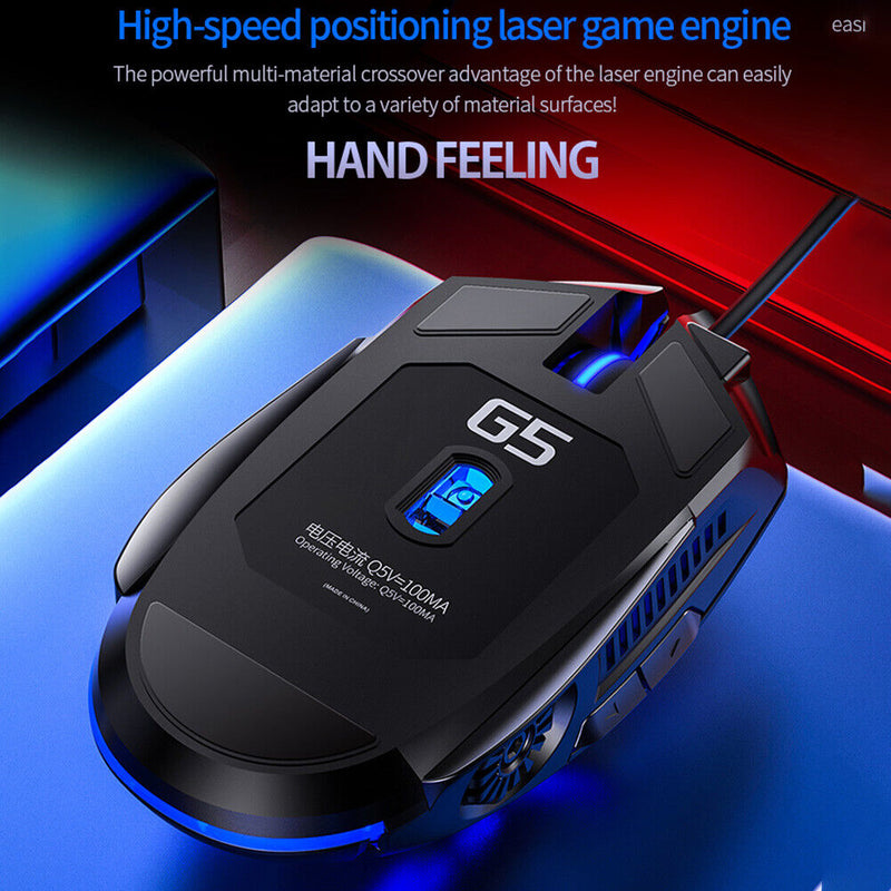 G5 Wired Gaming Mouse 6 Button 3500 DPI USB Computer RGB Light Mice (Black)