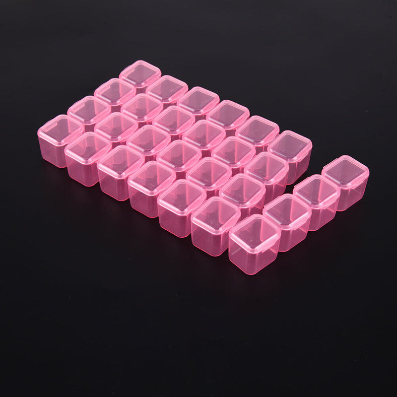 28 Slots Storage Box Nail Art Rhinestone Jewelry Display Case (Pink)