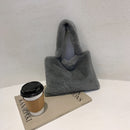 Women Winter Soft Fur Solid Color Top-handle Bag Small Handbag (Grey)