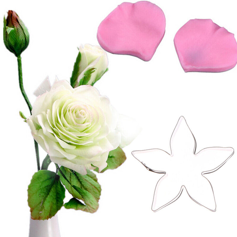 Stainless Steel Fondant Rose Flower Petal Sepal Leaf Cake Mold Cookie Tool