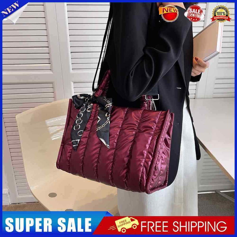 #A Cotton Padded Top-handle Bag Large Capacity Tote Bag Quilted for Travel Shopp