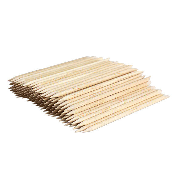 100Pcs Nail Art - Orange Wooden Sticks Cuticle Slider Remover Pedicure -