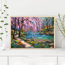 Frameless Oil Paint By Numbers River Flower Trees DIY Canvas Picture Kit