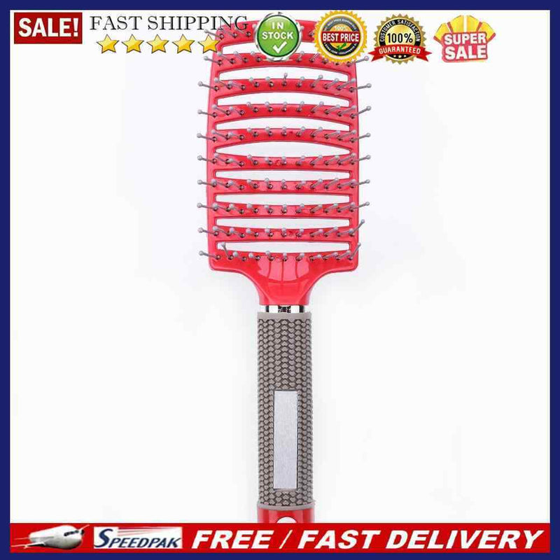 Plastic Nylon Anti-Static Hair Brush Curved Row Scalp Massager Comb (Red)