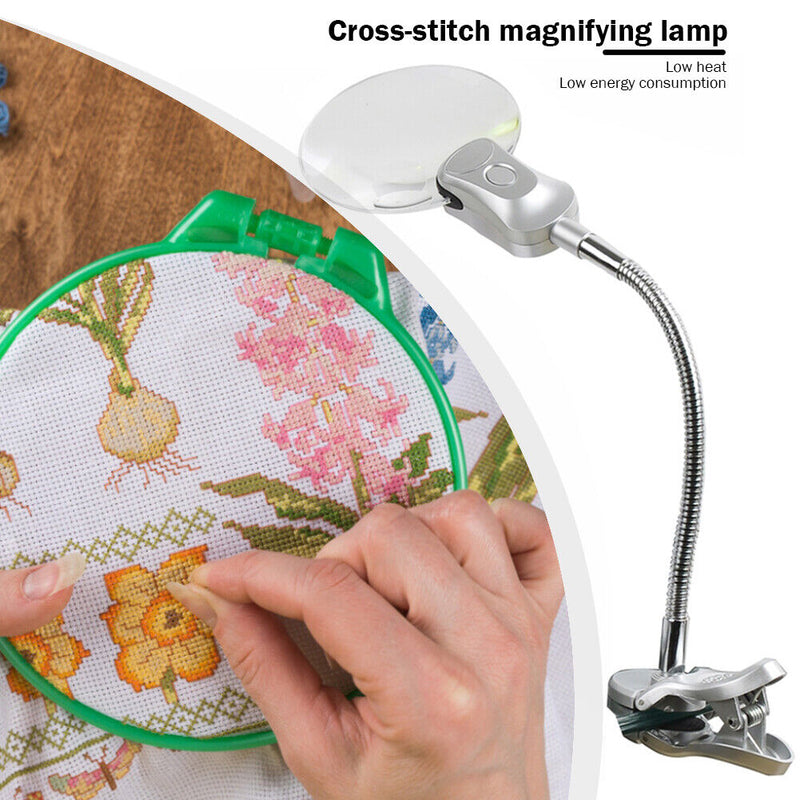 Magnifying Glass Desk Lamp with Clamp for Diamond Painting Cross Stitches