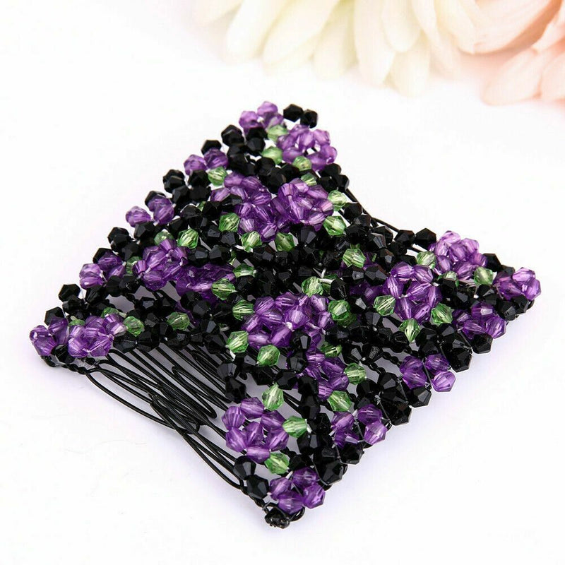 Women Girls Magic Beads Double Hair Comb Hair Combs Clips Elasticity
