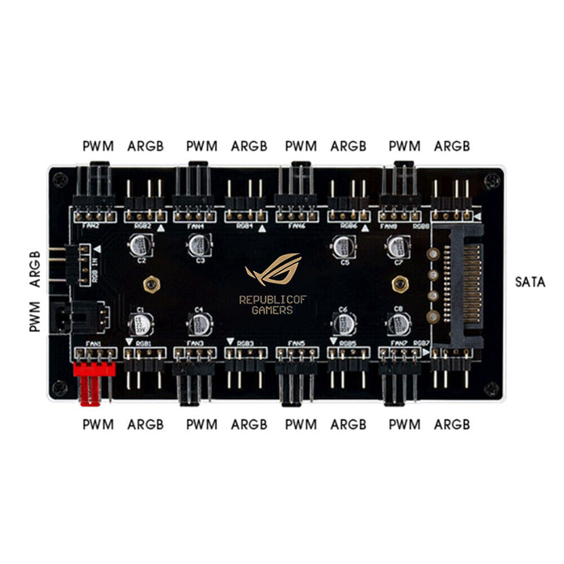 1 to 8 Multi Way Splitter RGB PWM Hub Controller Adapter (5V 3Pin+Shell) Newly