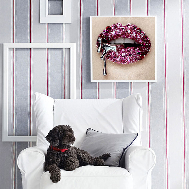5D DIY Diamond Painting Full Round Drill Diamond Art Lips Wall Decor Rhines