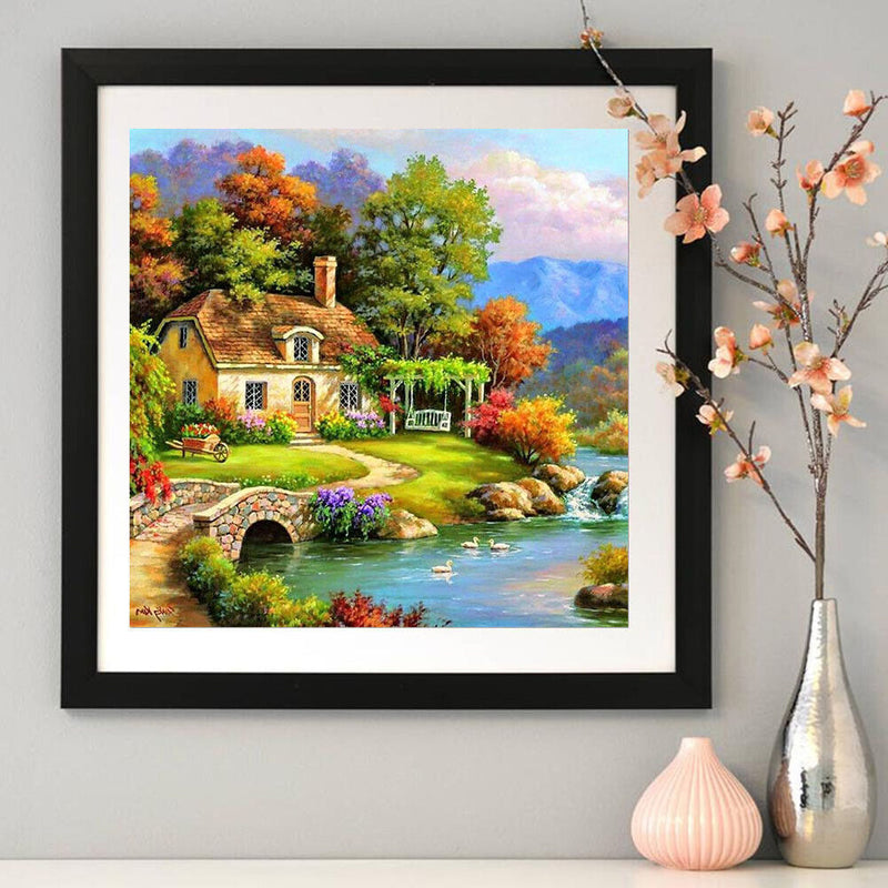 5D DIY Full Round Drill Diamond Painting Relaxing Village Cross Stitch Kit Newly
