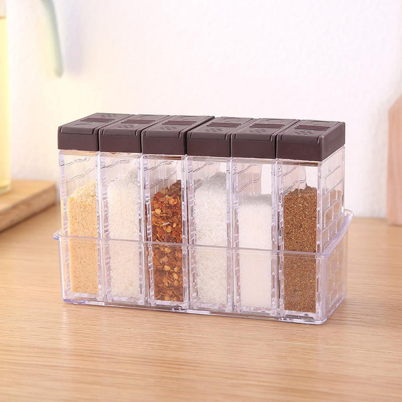 6pcs Transparent Seasoning Jar Spice Salt Pepper Powder Storage Box Kitchen T