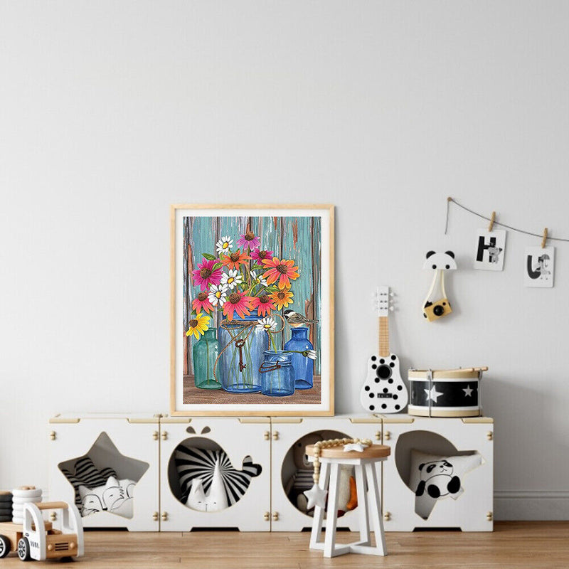 DIY Paint By Number Kit Vase Flower Bird Abstract Acrylic Paint Art Craft Gift
