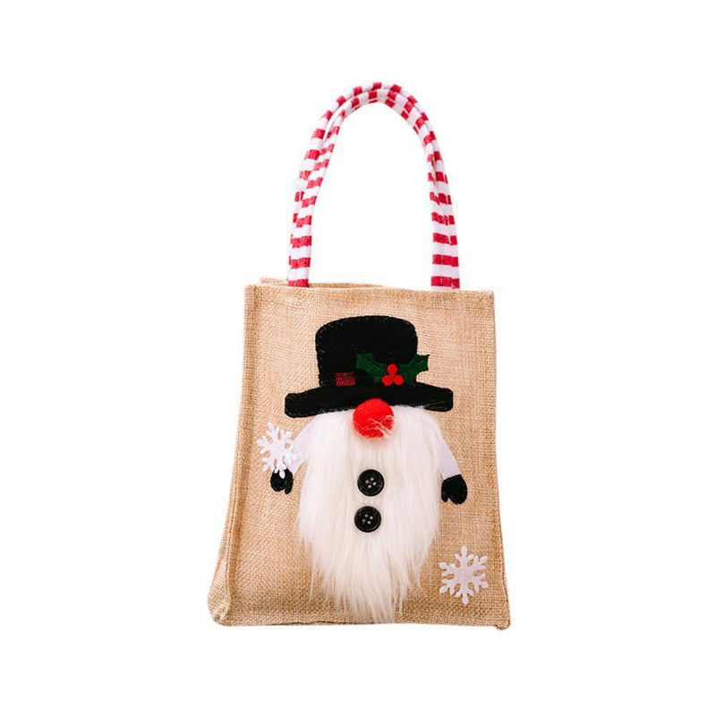 Christmas Decoration Burlap Gift Bag Cartoon Handbag for Candy Containers (B)