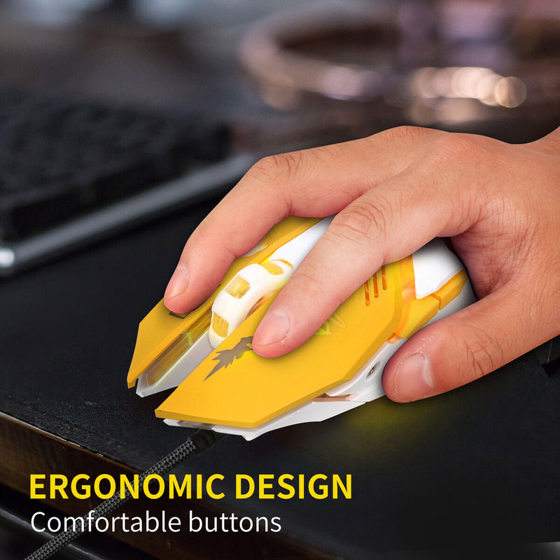 Computer Mouse, USB Wired 6 Buttons 2400dpi Optical Gaming Mice (Yellow)