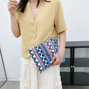 Ethnic Style Women Canvas Print Envelope Wristlet Bag Purse Handbag (Blue)