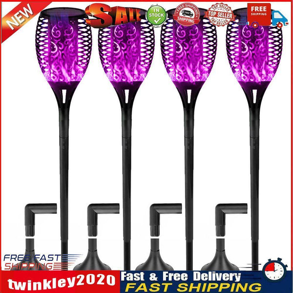 12LED Solar Flame Torch Light Flashing Purple Light Yard Stake Lamp (4pcs) Newly