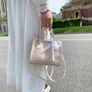 Straw Woven Shoulder Bag Summer Beach Lace Splicing Women Shopping Beach Purse