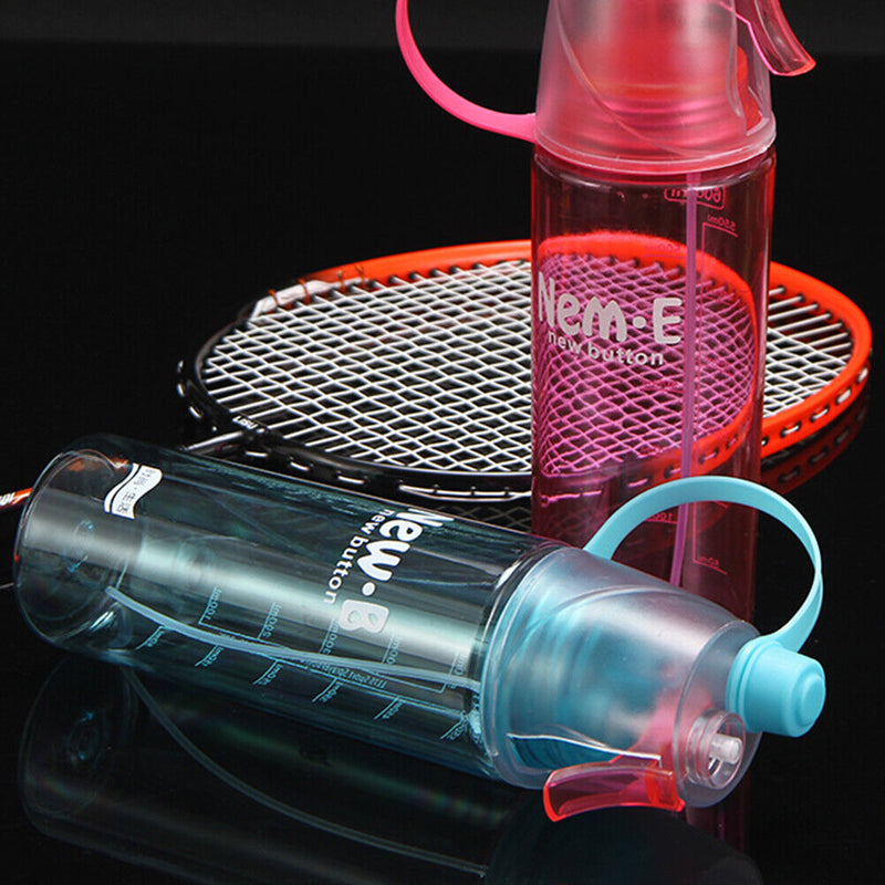 Plastic Spray Cool Summer Sport Water Bottle Portable Drink Kettle (Blue) Newly