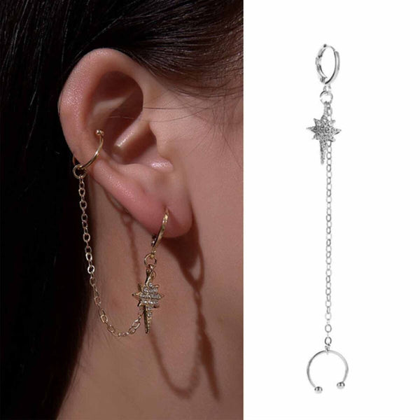 Earring Eardrop Earrings Tassel Chain Six-Pointed Star Diamonds Long Ear Clips