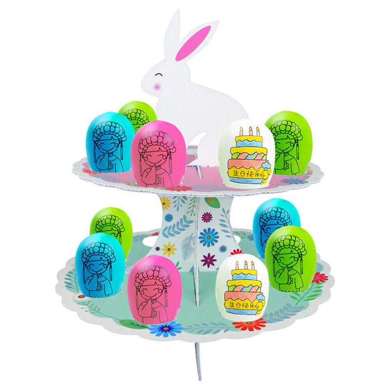 2 Layers Easter Egg Tray Party Dessert Cupcake Display Holder (B Flower)
