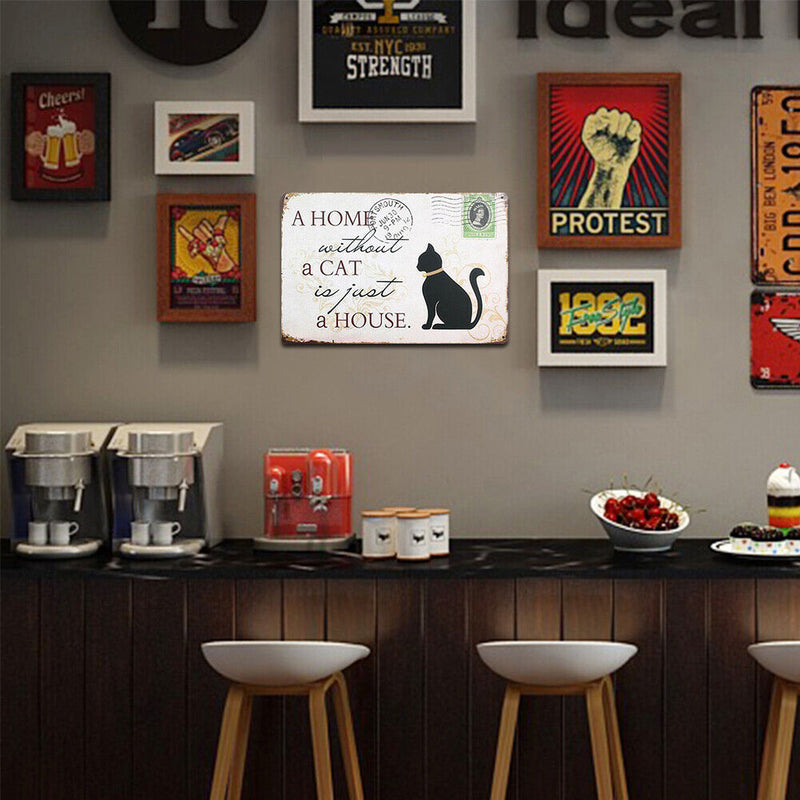 Home Weatherproof Retro Chic Cat Sign Iron Painting Wall Drawing Art Templates