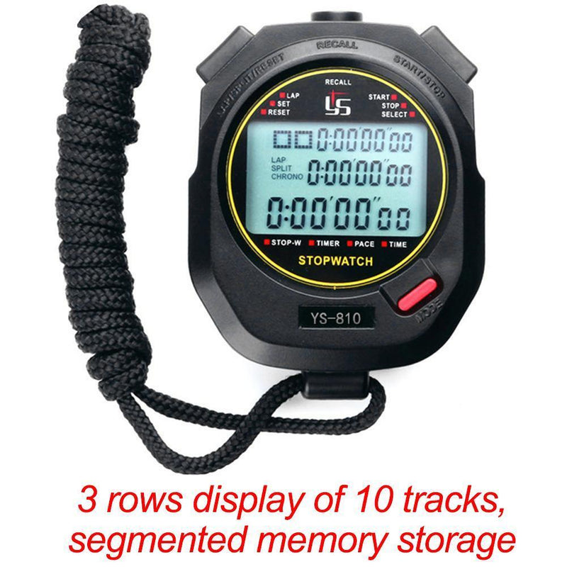 Digital Stopwatch Chronograph Sports Timer Stop Watch (Black/ 10 Tracks) Newly