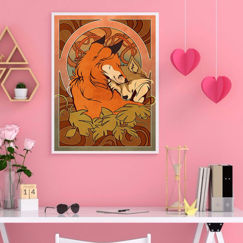 Hand Painted Oil Paint by Numbers DIY Hugging Fox Drawing Wall Decoration Gift