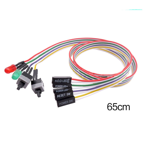 ATX PC Compute Motherboard Power Cable 2 Switch On/Off/Reset w/LED Light 65cm