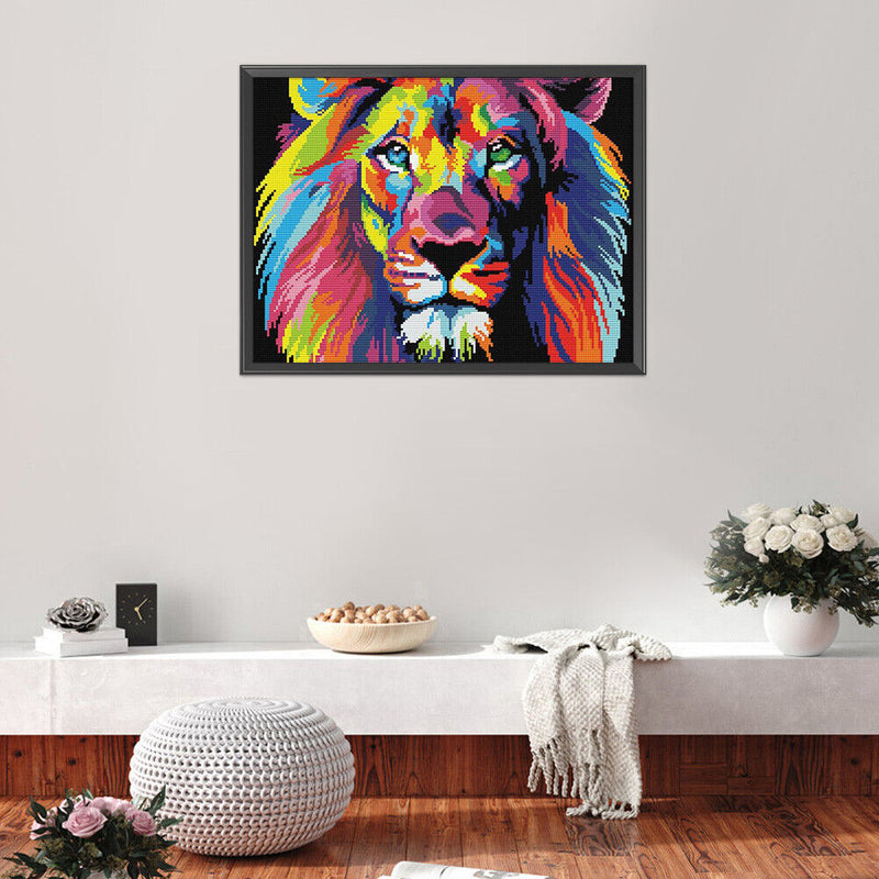 11CT Counted Full Embroidery Set Colorful Lion Needlework DIY Cotton Needlewo