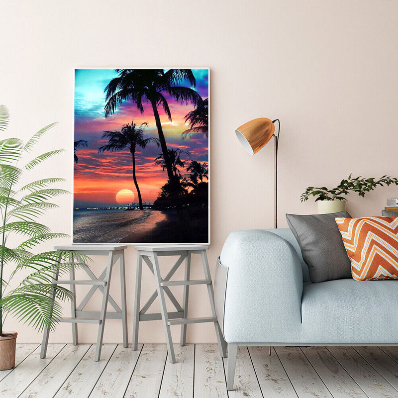 DIY Seaside Sunset Oil Paint by Numbers Drawing on Canvas Pictures Home Decor