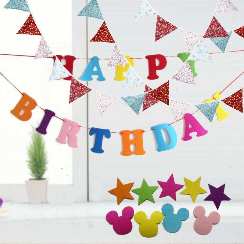 12 Flags Red Pink Blue Cotton Fabric Bunting Pennant Banner Birthday Party