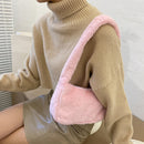 Retro Shoulder Handbags Women Solid Color Plush Underarm Bag Purse (Pink)
