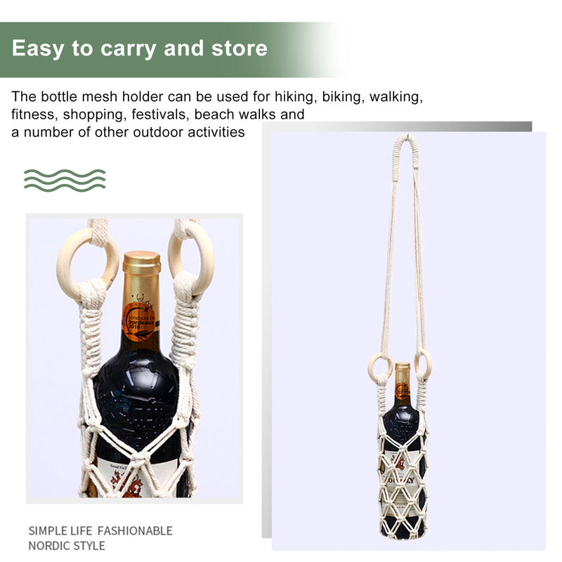 Macrame Wine Bottle Carrier - Cotton Hanging Water Bottle Net Bag (2pcs)