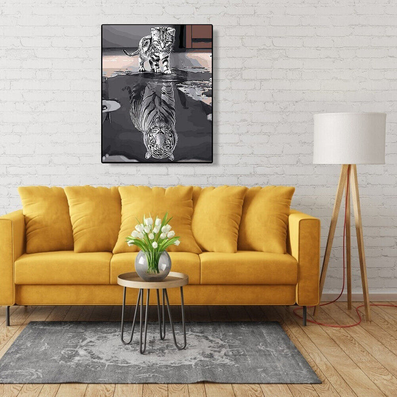 Digital Oil Painting By Number Kit Tiger Cat DIY Hand Painted Animal Art Picture