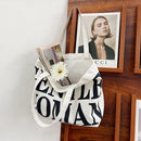 Letter Printed Women Canvas Handbags Tote Large Girls Shoulder Bag (White)