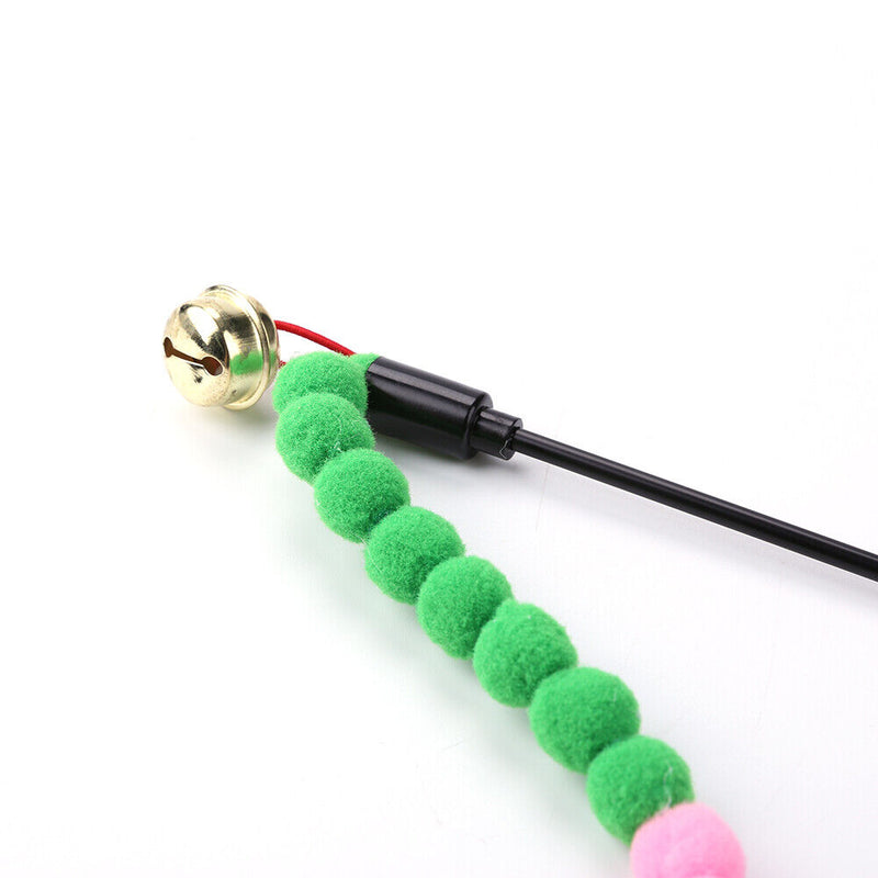 Cat Teasing Stick Colorful Pompom Feather Wand Fun Pet Teaser Rod Toys (01)