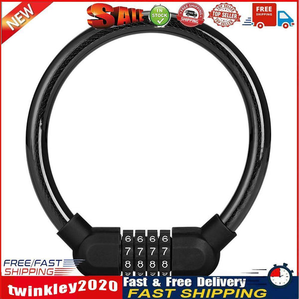 Bicycle Safety Cable Locks MTB Anti Theft 4 Digit Password Lock (Black) Newly