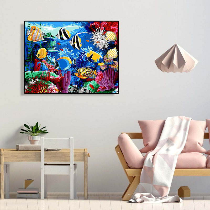 Painting By Numbers DIY Ocean Fish Canvas Oil Wall Art Picture Ornaments Kit