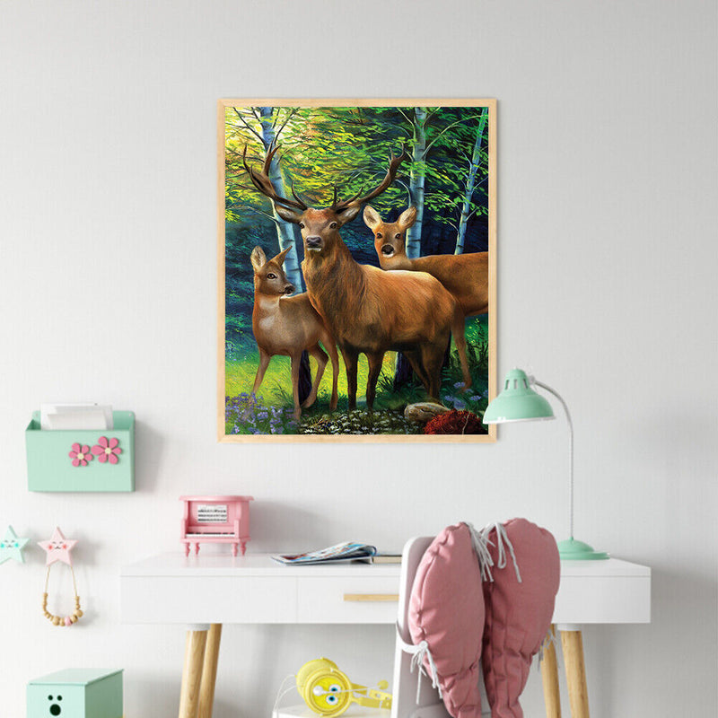 #A Woods Animal Oil Paint By Numbers Kit DIY Acrylic Painting on Canvas Framel