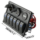 Car RV LED Rocker Switch Panel Digital Voltmeter 6 Gang 12V/24V Dual USB Port